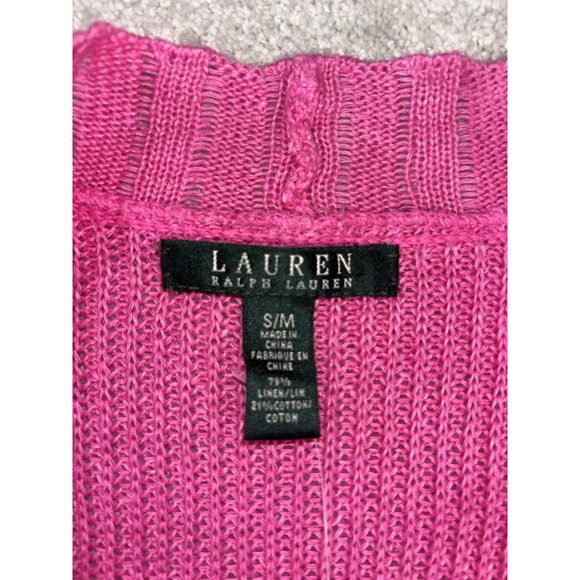 Lauren Ralph Lauren Sweater Womens S/M Pink Linen Cotton Shrug Crop Cardigan - Picture 6 of 9